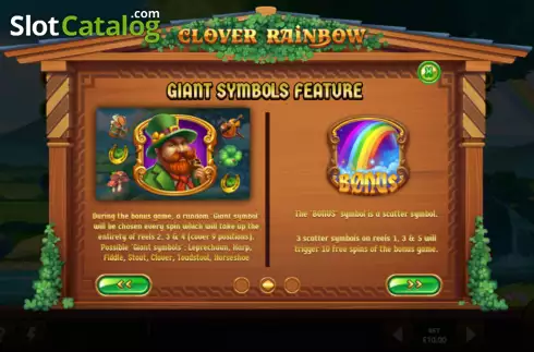 Features screen. Clover Rainbow slot