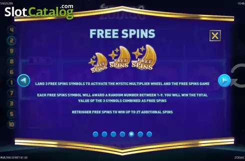 Free Spins screen. Zodiac (G.Games) slot