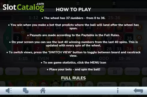 Game Rules screen. World Cup Roulette Platinum slot