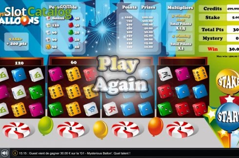 Win Screen 3. Mysterious Balloons Dice slot