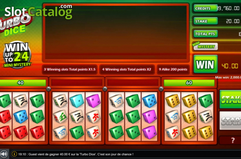 Win Screen. Turbo Dice (Gaming1) slot