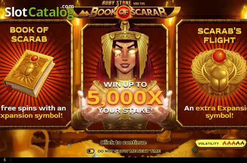 Start Screen. Ruby Stone and the Book of Scarab slot