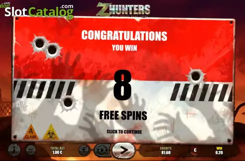 Free Spins Win Screen. Z Hunters slot