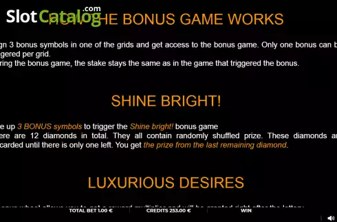 Bonus game screen. Diamond Glint slot