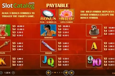 Paytable. Fakir Slot slot