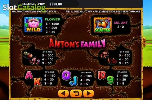 Paytable. Anton's Family slot