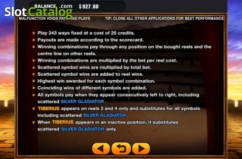 Game Screen. Gladiators (GMW) slot