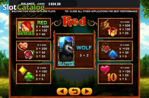 Paytable. Red (GMW) slot