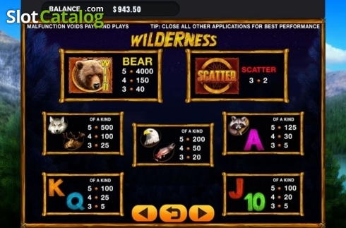 Paytable. Wilderness slot