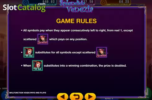 Game Rules screen 2. Splendida Venezia slot