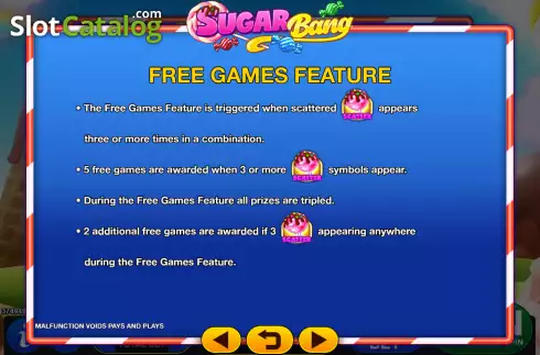 Free Games feature screen. Sugar Bang slot