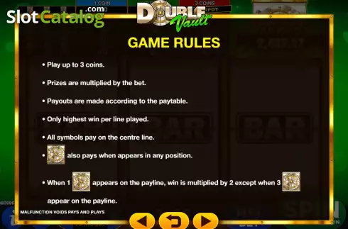 Game Rules screen. Double Vault slot