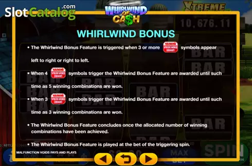 Bonus screen. Whirlwind of Cash slot