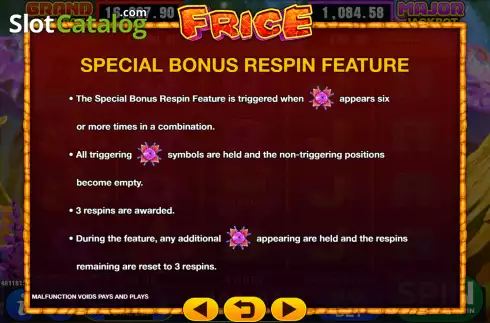 Respin feature screen. Frice slot