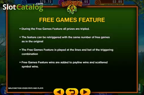 Game Features screen 2. Sasquatch Cash slot