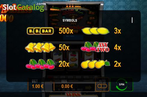 Paytable screen. Cherry Deluxe 10000 slot