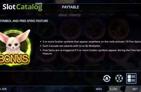 Scatter and Free Spins screen. Ghost Beauty slot
