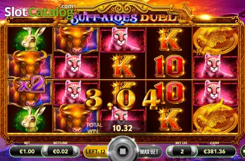 Free Spins Gameplay Screen. Buffaloes Duel slot