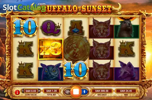 Free Spins Gameplay Screen. Buffalo Sunset slot