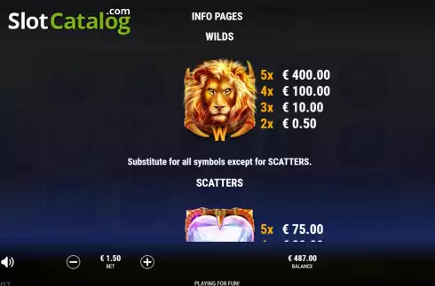 PayTable screen. Safari Gems slot