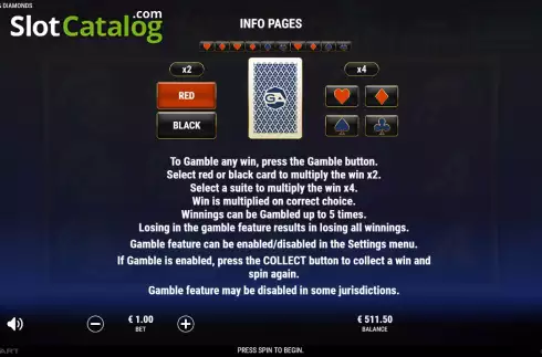Gamble feature screen. Lucky Fruits and Diamonds slot