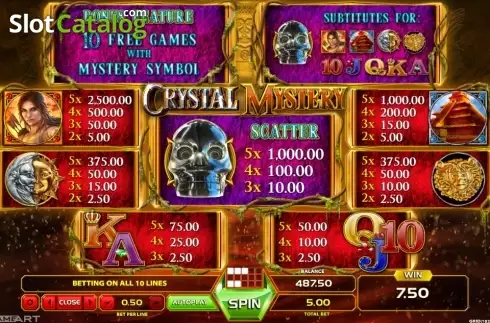 Paytable 1. Crystal Mystery slot
