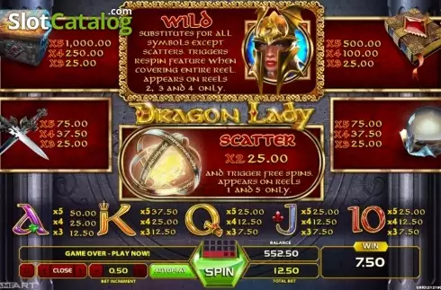Paytable 1. Dragon Lady slot
