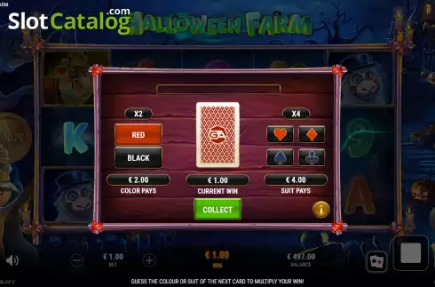 Risk Game screen. Halloween Farm slot
