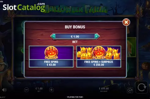 Buy feature screen. Halloween Farm slot