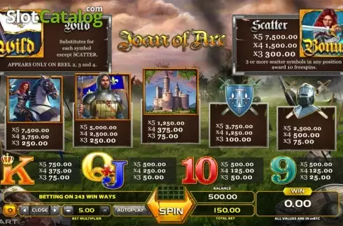 Paytable 1. Joan of Arc (GameArt) slot