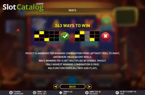 Ways to win screen. Mine of Riches slot