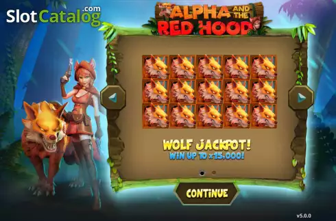 Wolf Jackpot screen. Alpha and The Red Hood slot