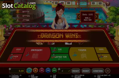 Win screen. Dragon Tiger (Gameplay) slot