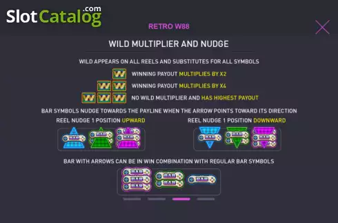 Wild multiplier and Nudge screen. Retro W88 slot
