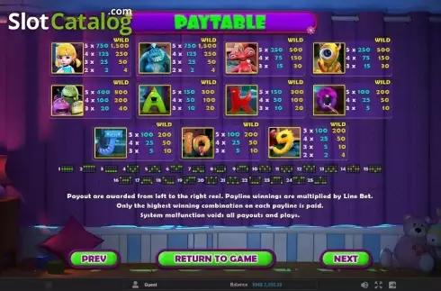 Paytable 1. Little Monsters slot