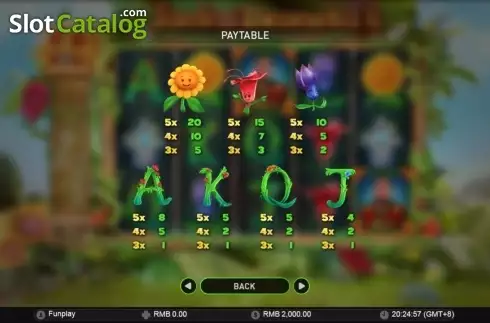 Paytable. Wilds and the Beanstalk slot