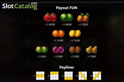 PayTable - PayLines screen. Juicy Do Three slot