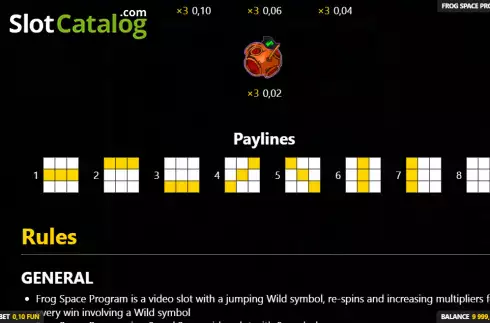Paylnes screen. Frog Space Program slot