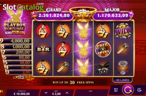 Game screen. Playboy Fortunes King Millions slot