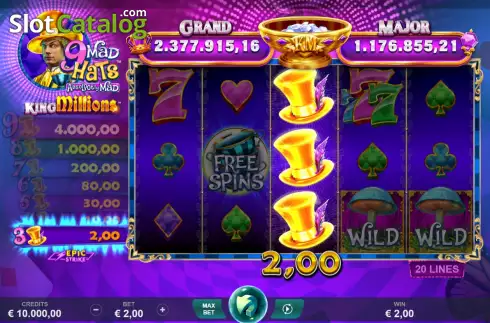 Win screen. 9 Mad Hats King Millions slot
