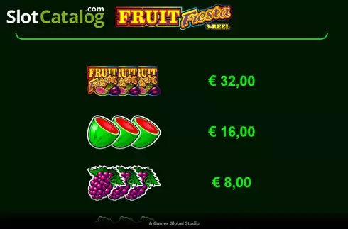 PayTable Screen 2. Fruit Fiesta 3 Reel slot