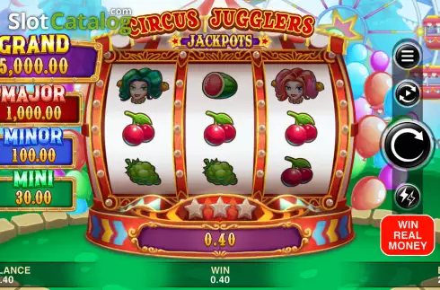 Win screen. Circus Jugglers Jackpots slot