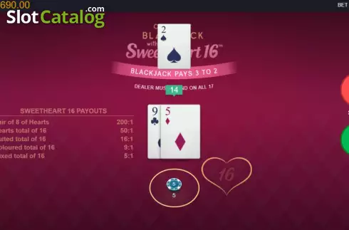 Game screen 3. Classic Blackjack with Sweetheart 16 slot