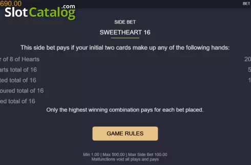 Bildschirm6. Classic Blackjack with Sweetheart 16 slot