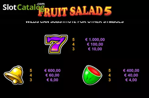 PayTable Screen 2. Fruit Salad 5-Line slot