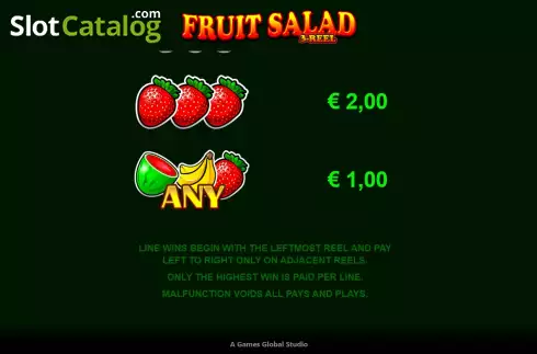 PayTable Screen 3. Fruit Salad 3-Reel slot