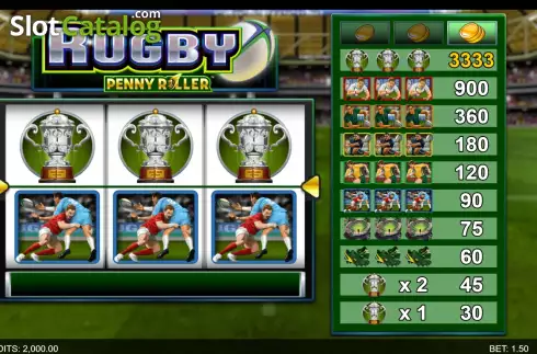 Game screen. Rugby Penny Roller slot