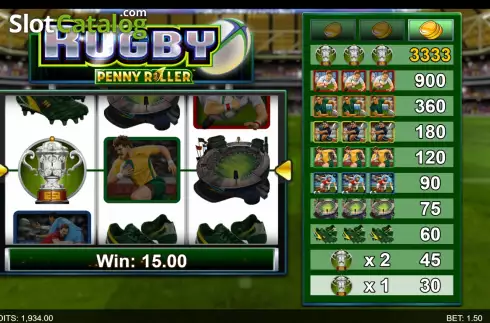 Win screen. Rugby Penny Roller slot
