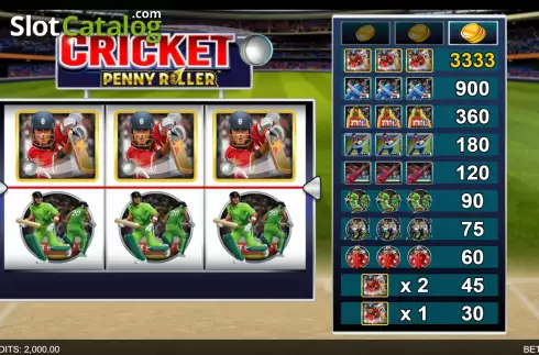 Game screen. Cricket Penny Roller slot