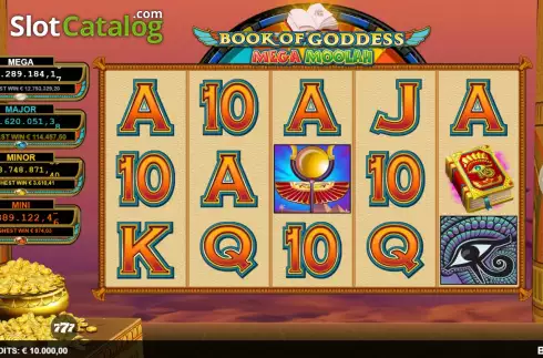 Game Screen. Book of Goddess Mega Moolah slot